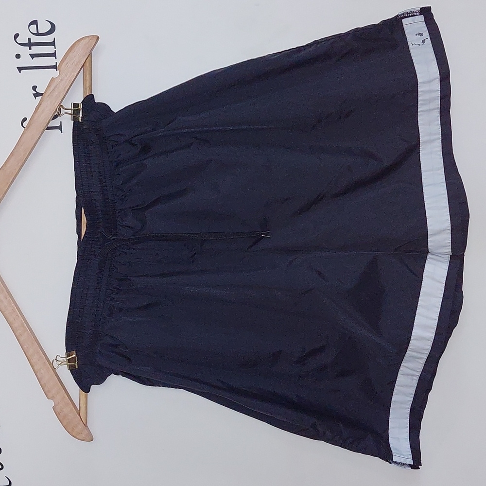 Kids nylon drawstring shorts black and white.